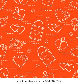 Cute seamless pattern with variety romantic elements. Greeting card Valentine's Day. Design for banner, flyer, poster or print.