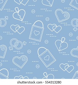 Cute seamless pattern with variety romantic elements. Greeting card Valentine's Day. Design for banner, flyer, poster or print.