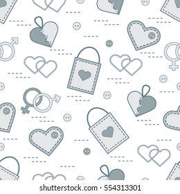 Cute seamless pattern with variety romantic elements. Greeting card Valentine's Day. Design for banner, flyer, poster or print.