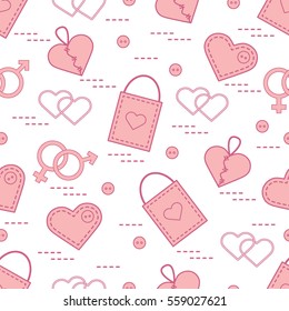 Cute seamless pattern with variety romantic elements. Greeting card Valentine's Day. Design for banner, flyer, poster or print.