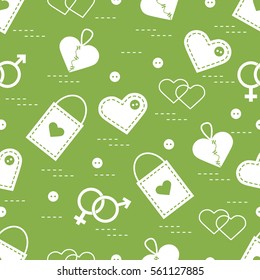 Cute seamless pattern with variety romantic elements. Greeting card Valentine's Day. Design for banner, flyer, poster or print.