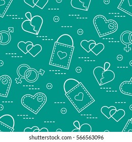 Cute seamless pattern with variety romantic elements. Greeting card Valentine's Day. Design for banner, flyer, poster or print.
