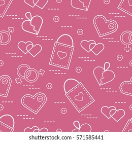 Cute seamless pattern with variety romantic elements. Greeting card Valentine's Day. Design for banner, flyer, poster or print.