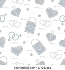 Cute seamless pattern with variety romantic elements. Greeting card Valentine's Day. Design for banner, flyer, poster or print.
