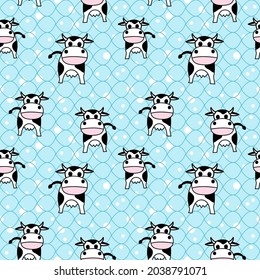 Cute seamless pattern vector decorated with little cows and milk box products, design for world milk day, kids, decorating, wallpaper, wrapping paper, fabric, backdrop and etc.