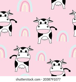 Vector de patrón sin costura decorado con pequeñas vacas y productos de la caja de leche, diseño para el Día Mundial de la Leche, niños, decoración, papel pintado, papel de envoltura, tela, fondo, etc.