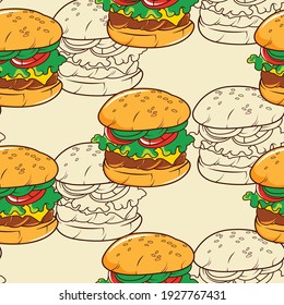 
Cute seamless pattern of vector Hamburger