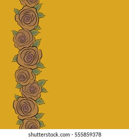 Cute seamless pattern in vertical small rose flowers. The elegant template for fashion prints. Small yellow, green and beige flowers with place for your text. Spring vector floral background.