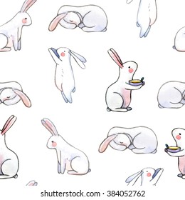 cute seamless pattern with watercolor rabbits. Easter bunnies. watercolor cute bunnies. summer rabbits 