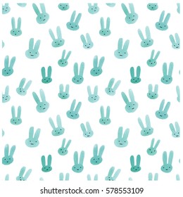 Cute seamless pattern with watercolor rabbits. Modern trendy hipster background. Blue rabbit on white background.