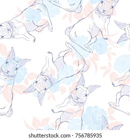 cute seamless pattern with watercolor rabbits. Easter bunnies and dots