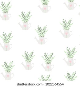 Cute seamless pattern with watering can. Vector hand drawn illustration.