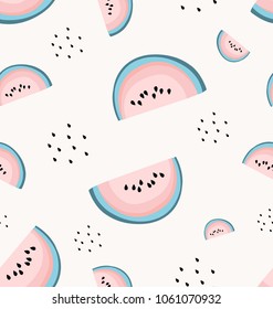 Cute Seamless Pattern With Watermelon Minimal Design Colorful , Summer Fruit,vacation , Flat Sign , Vector Wallpaper Texture And Illustration