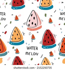 cute Seamless pattern with watermelon minimal design colorful , summer fruit,vacation , flat sign , vector wallpaper texture and illustration