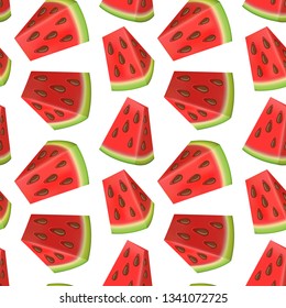 Cute seamless pattern with watermelon slices. watermelon slices in cartoon style on white background