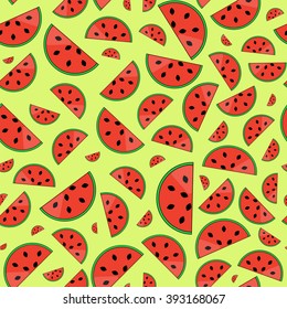 Cute seamless pattern with watermelon slices. Stylish abstract geometric background. Vector illustration. Simple ornament.