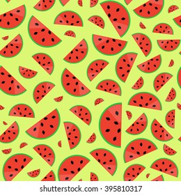 Cute seamless pattern with watermelon slices. Stylish abstract geometric background. Vector illustration. Simple ornament.