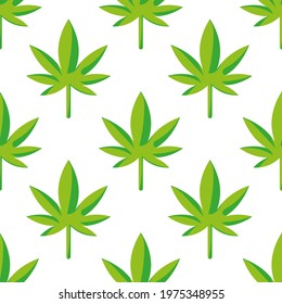 Cute seamless pattern with weed leaves. White background. Flat style illustration.