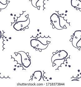 
Cute seamless pattern with whales. Illustration, great for wallpper, textile and texture design. Kids design, fabric, wrapping, apparel.