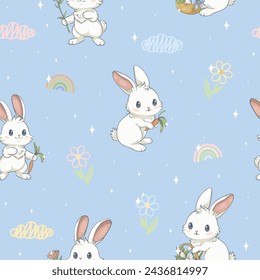 Cute seamless pattern with white bunnies