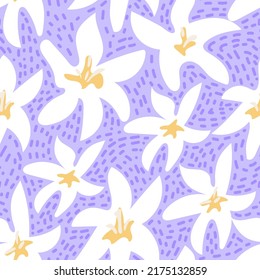 Patrón impecable con flores blancas. Fondo púrpura del vector del resorte de la Blossom