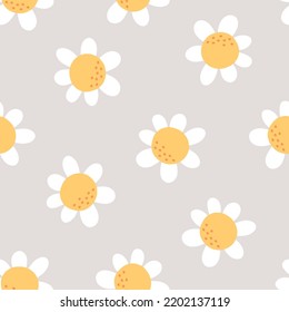 Patrón impecable con flores blancas y fondo gris