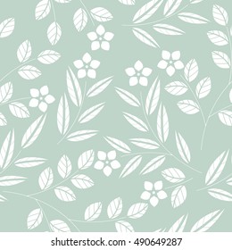 Cute seamless pattern with white flowers and leaves can be used for wallpapers, surface textures, textile,linen, kids cloth, pattern fills, page backgrounds and more designs. 