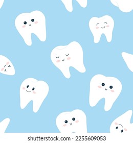 Cute seamless pattern with white smiling teeth