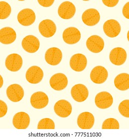 Cute seamless pattern wih colorful mexican tortilla, rounded chips, pancakes or pita. Nice food texture for package, textile, wrapping paper, background, wallpaper