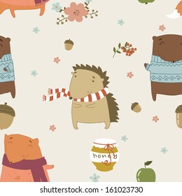 Cute seamless pattern with wild animals