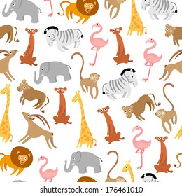 Cute Seamless Pattern With Wild Animals