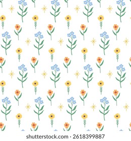Cute seamless pattern with wild flowers.