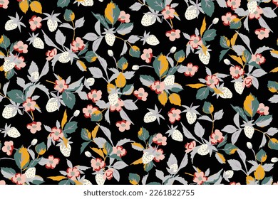 Joli motif harmonieux de fraises sauvages. motif