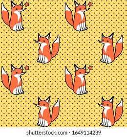 cute seamless pattern with winking cartoon fox
