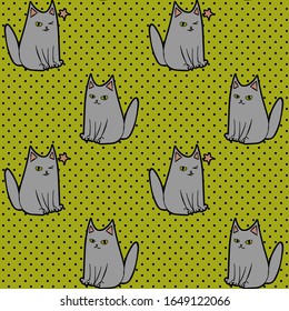 cute seamless pattern with winking cartoon grey cats