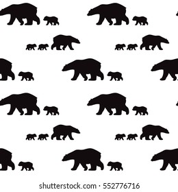 Cute seamless pattern with winter polar bear. Mother and her child. Cute children pattern. Perfect for background paper or textiles.