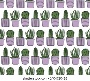 cute seamless pattern wirh cactus and succulent 
