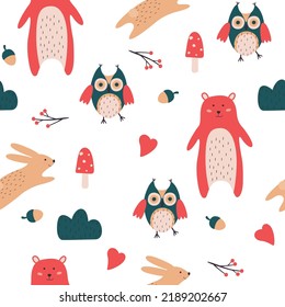 cute seamless pattern with woodland animals scandinavian style