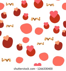 Cute Seamless Pattern Word Love In A Different Colours And Heart On A Dot. Elements are not cropped. Pattern under the mask. Perfect design for textile, box, posters, cards, web etc.