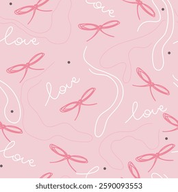 Cute seamless pattern with words love, dots and line. Vector illustration for Valentine's Day, fabric.