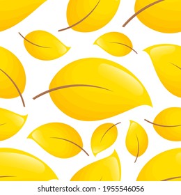 Cute seamless pattern with yellow autumn leaves. White background. Flat style illustration.