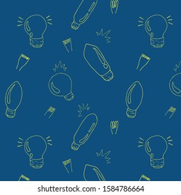 Cute seamless pattern with yellow bulbs on classic blue. Vector background for fabric, textile, scrapbook, gift wrapping paper. Ideal for children and baby projects. Hand drawn simple doodle clipart.