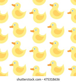 Cute seamless pattern with yellow duck on white background