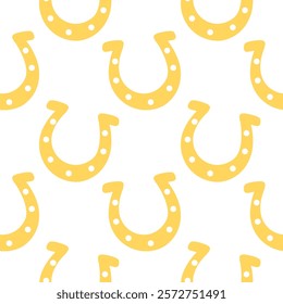 A cute seamless pattern with yellow horseshoe. Good luck print. Background, banner, fabric, wrapping paper template.