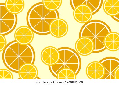 Cute seamless pattern with yellow lemon slices. Tasty summer background. Yummy tropical fruits endless texture. Can be used for wallpaper, banner, poster. Delicious healthy fruits. Vector illustration