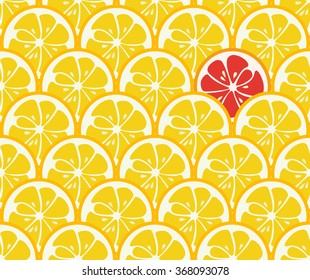 Cute seamless pattern with yellow lemon slices. Tasty summer background. Yummy tropical fruits endless texture. Can be used for wallpaper, banner, poster. Delicious healthy fruits. Vector illustration