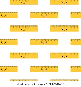 Cute seamless pattern with cute yellow rulers. Vector illustration. Happy cartoon character