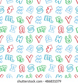 cute seamless pattern of zodiac signs. hand-drawn illustration