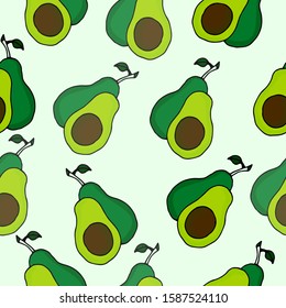Cute seamless pattern.Avocado, half an avocado on a beautiful background. Vegetarian. Elements for your design. A series of food and beverage and cooking ingredients. Vector illustration