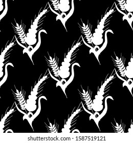 Cute seamless pattern.Beautiful oat, spikelet hand-drawn, isolated on a white background. Vector doodle illustration for badge, logo, sticker, print.